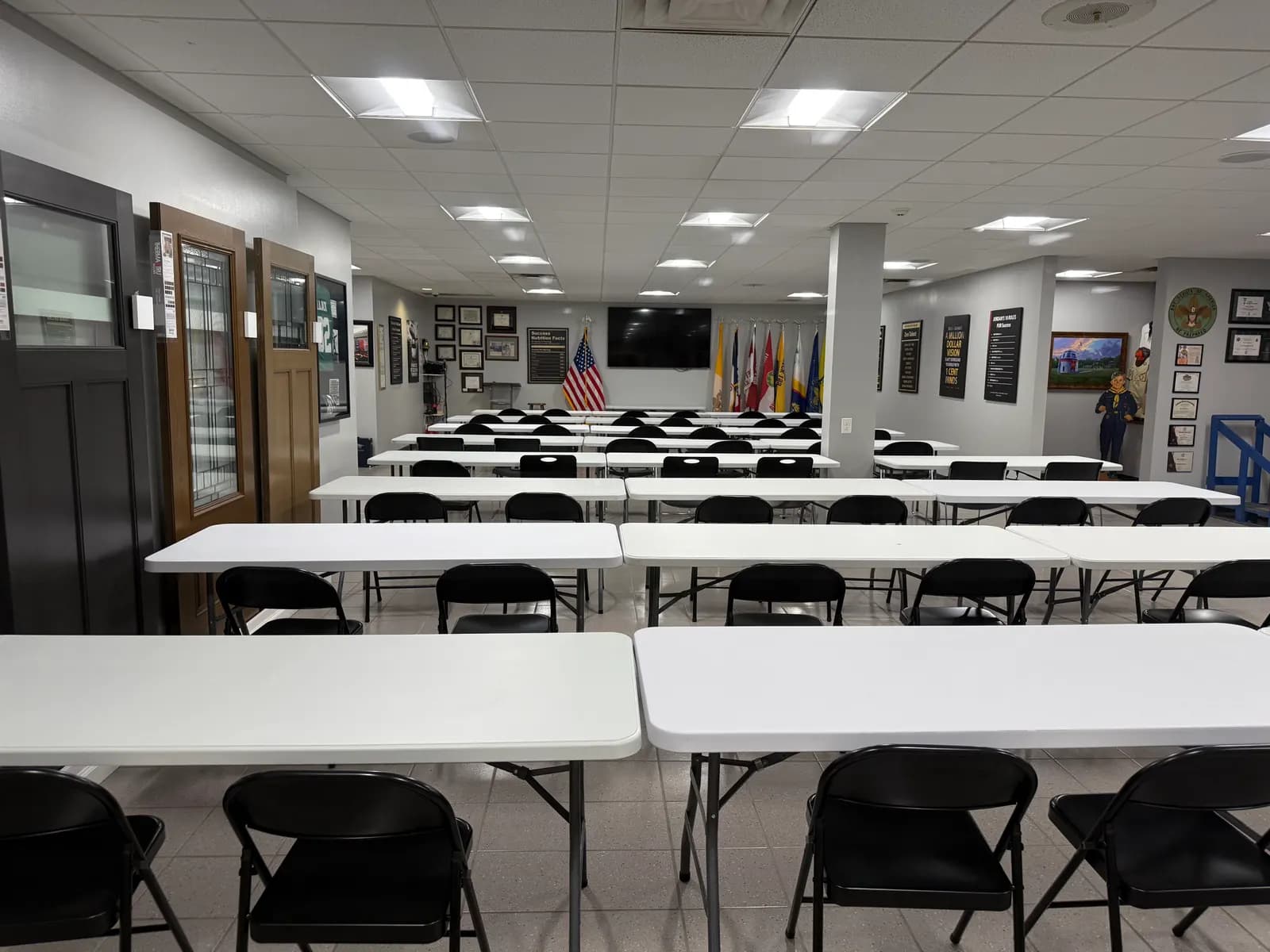 Rows of tables in the Suburban Wholesale training center