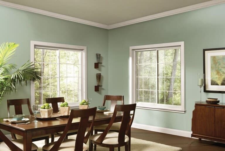 Gentek Concord Windows being showcased inside of a beautiful dining room.